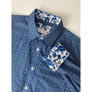 Men John Lennon by English Laundry geometric floral flip cuff button up shirt M